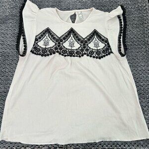zara trf collection white and black tank top blouse embroidered ruffle sleeves